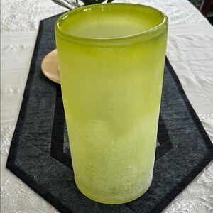 Lime Green Frosted Glass Vase; Made in Romania; Like New!
